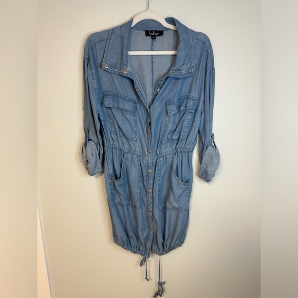 LULUS London Skies Women’s Shirt Dress Jacket Chambray Sz Small Comfy Casual - Picture 9 of 13